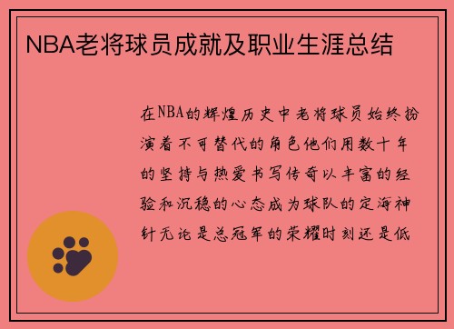 NBA老将球员成就及职业生涯总结