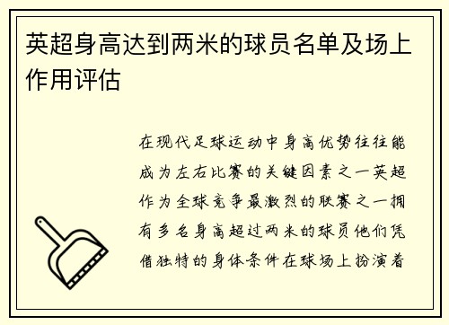 英超身高达到两米的球员名单及场上作用评估